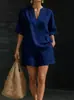 Traje casual europeo y americano, nuevo estilo de verano, cuello en V manga corta, pantalones cortos de cintura elástica, ropa de mujer de color liso simple, Amazon transfronterizo