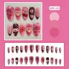 Wm-243 Uñas Postizas Letra Dulce Almendra Lindas Dibujos Animados Cereza Día de San Valentín 24 Piezas Uñas Portátiles Venta al por Mayor