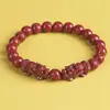 Pulseira Pixiu de Areia Dourada Roxa e Cinábrio, Pulseira Dupla Pixiu para Homens e Mulheres, Pulseira de Areia Imperial de Baixo Conteúdo com Mantra de Seis Palavras