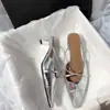 Sapatos Femininos Elegantes de Salto Fino Chuyuji 2026 Verão Novo Simples Casuais Slip-On Mules com Tiras Cruzadas Bico Fechado