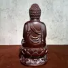 Talla en Madera de Ébano del Buda Shakyamuni, una Estatua de Madera Maciza de los Tres Maestros Preciosos para Adoración en Casa