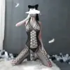 Lencería Erótica de Comercio Exterior Europeo y Americano con Pecho Hueco, Body Sexy de Malla Jacquard con Abertura en la Entrepierna y Cuello Halter W270