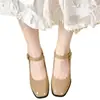 Zapatos de mujer de punta cuadrada con tira simple poco profunda, nuevo modelo de otoño 2026, zapatos Mary Jane de cuero suave con tacón grueso, zapatos de tacón alto de charol para mujer