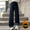Calças Largas Forradas com Fleece para Meninas 2026 Novo Outono/Inverno Espessas Esportivas Calças de Moletom para Crianças Grandes Caimento Solto Perna Reta Casuais Longas Tendência