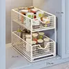 Estante de gabinete con niveles, estante de almacenamiento extraíble para cocina, cajón de doble capa ultraprofundo, cesta extraíble debajo del fregadero para almacenamiento en gabinete