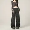Jeans de pierna ancha gris oscuro para mujer otoño verano 2026 nuevos de cintura alta sueltos con caída pantalones de trabajo pierna recta pierna curva