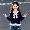 Ropa de Primavera y Otoño para Niñas 2026 Nuevo Estilo Estilo Coreano Estilo Academia Lunares Lazo Punto Parche de Corazón Mezclilla Pantalones de Pierna Ancha