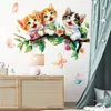 Dibujos animados lindos ramas de tres gatitos mariposa autoadhesivos pegatinas de pared autoadhesivas dormitorio habitación de niños decorativas pegatinas