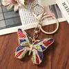 Novo Chaveiro de Metal Borboleta com Strass Colorido Estilo Europeu e Americano, Pingente de Chaveiro de Carro e Bolsa Fresco e Simples Estilo Coreano