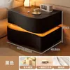 Mesita de noche color crema para dormitorio, uso doméstico creativo, nueva moderna minimalista inteligente de alta gama de madera maciza con almacenamiento para sala de estar