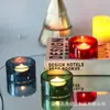 Portavelas redondo de cristal rojo muy atractivo para decoración del hogar, montaje de mesa, bodas y decoración de ambiente romántico azul verdoso