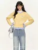 Cárdigan Coreano de Punto de Color Contrastante Dulce y Fresco 2025 Otoño e Invierno Nuevo Falso Dos Piezas Bordado de Mariposa Suéter de Alta Calidad para Mujer