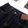 Calça Jeans Azul Escuro Slim Feminina 2025 Nova Outono e Inverno Cintura Alta Solta Petite Reta Cropped