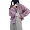 Otoño e Invierno Estilo Coreano con Capucha Grueso Suave Cera Jersey Abrigo para Mujer Raya en Axila Color Sólido Cremallera Cardigan de Punto Corto Tendencia Top