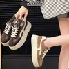 Zapatos de Plataforma con Cordones de Piel Genuina Suela Gruesa para Aumentar la Altura 2026 Otoño Nuevos Versátiles Zapatos de Mujer Zapatos Blancos Pequeños Deportivos Casuales Zapatos Individuales