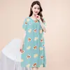 Camisola de Seda de Algodão para Mulheres Primavera, Outono e Verão Pijama Fino Saia de Casa Nova Manga Curta Algodão Seda Menina Roupa de Mãe Tamanho Grande