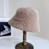 Sombrero de Cubo Rayado Texturizado de Alta Gama para Mujer, Sombrero de Pescador de Mezcla de Lana para Otoño e Invierno, Sombrero de Punto de Moda, Sombrero Cloche Versátil