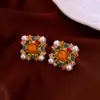 Brincos Flor de Pérola com Diamantes Medievales Colar Estilo Palácio Personalizado Corrente de Clavícula Exagerada Conjunto de Joias de Nicho Atacado