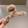Pinza para el pelo de lujo ligera de alta gama con perlas marrones y diamantes de imitación para mujer, pinza para el pelo con forma de tiburón, horquilla grande para el pelo