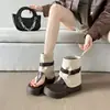 Sandalias de Tira Gruesa Estilo Retro para Mujer, Nuevo Estilo Verano 2026, Talla Pequeña, Sandalias Romanas de Caña Alta con Hebilla de Cinturón