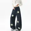 Pantalones deportivos casuales para hombre con bordado de estrella estilo americano, dobladillo curvo, marca de moda, ajuste holgado de verano, pierna ancha recta versátil
