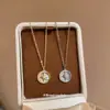 Colar Pingente Estrela Redonda de Zircônia Banhado a Ouro Real 14K Estilo Coreano Estilo Ins Corrente para Clavícula Colar Versátil para o Dia a Dia para Mulheres