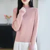 Suéter básico de algodón puro ajustado con cuello alto medio para mujer, nueva colección otoño/invierno 2026, top de punto acanalado de color liso