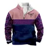 Camisa de Hombre Casual de Moda Retro Estampada Transfronteriza 2024 Manga Larga Cuello Suéter con Media Cremallera