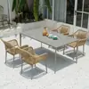 Mesas e Cadeiras de Exterior, Cadeiras de Rattan de Lazer para Pátio, Varanda, Jardim, Mesas de Jantar, Conjunto Combinado Simples de Três ou Cinco Peças de Madeira Plástica e Rattan para Exterior