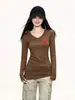 Camiseta de Manga Larga Cálida Negra de Nuevo Estilo Otoño-Invierno para Mujer, Hombro Normal, Cuello en V, Capa Interior, Ropa Exterior, Top Adelgazante Favorecedor, Camiseta Base