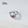 S925 Sterling Silver Lucky Cat Anel Feminino Estilo Étnico Tailandês Prata Vestido Garnet Anel Coreano Internet Celebridade Acessórios Vintage