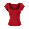 Camiseta Básica Versátil Estilo Spicy Girl Manga Curta Gola U Grande Feminina 2026 Moda Camada Base Elástica Levemente Transparente de Tencel