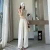 Pantalones de pierna ancha con textura de acetato estilo coreano de cintura alta estilo pijama estilo perezoso