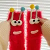 Meias Fofas e Divertidas para Mulheres, Outono e Inverno, Forradas com Lã, Espessas, Quentes, Adoráveis Meias de Cano Médio de Lagarta, Meias Antifrio para Chão de Casa