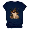 Amazon eBay Estación Europea Halloween Nueva Moda Divertida para Mujer Bruja Fantasma Murciélago Cuello Redondo Manga Corta Camiseta