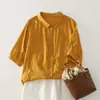 Camisa feminina de algodão solta e confortável de manga curta, top fashion de verão de abotoamento simples, modelador e respirável