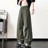 Pantalones utilitarios verde militar para hombre, pantalones anchos holgados de estilo retro americano para otoño, pantalones casuales de marca de moda para adolescentes