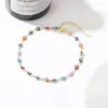 Moda Europea y Americana Estilo Personalidad Ojo de Diablo Esmalte Goteo Perla Redonda Retro Bloques de Color Colorido Tobillera de Perlas Joyería