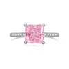 Anillo Rosa con Forma de Corazón de Plata de Ley 925 para Mujer, Estilo Ins Transfronterizo, con Diamante Rosa, Anillo de Diamante de Alto Carbono Súper Brillante, Anillo de Boda Europeo y Americano