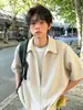 Camisa de Manga Corta con Rayas Verticales Falsa de Dos Piezas para Hombre Estilo Coreano Conjunto Camiseta con Solapa de Retazos Camisa Ropa Exterior de Manga Media para Pareja