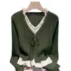 Otoño 2026 Nueva Moda Suéter Cardigan de Punto Patchwork Falso de Dos Piezas para Mujeres de Mediana Edad Estiloso Versátil de Manga Larga