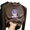 Camiseta térmica infantil de fleece dupla face, novo estilo outono/inverno, camada interna quente e macia para meninas, gola semimangata, top autotérmico