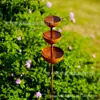 Coletor de Água da Chuva Decorativo Enferrujado para Jardim Transfronteiriço, Recipiente Integrado de Três Copos para Chuva ao Ar Livre com Haste de Fixação no Solo