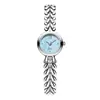 Reloj Goldie Fresh Blue de Perla Madre Redondo Pequeño con Cadena de Metal Nicho Suave para Viajes Diarios Resistente al Agua de Cuarzo para Mujer