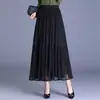 Falda de malla de retazos de línea A a la moda para mujer, nueva falda larga drapeada de cintura alta para otoño e invierno 2026, elegante falda de dobladillo ancho para mujer