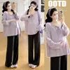 Nuevo conjunto de punto de nube para maternidad de otoño temprano 2026, holgado y moderno, top de punto casual de moda para mamá, talla grande