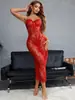 Amazon Transfronterizo Europeo y Americano Nuevo Estilo Sexy Encaje Lazo Vestido Largo Bordado Tirantes Conjunto Impresionante Directo del Fabricante