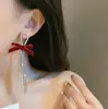 Brincos de argola com agulha de prata 925 e borla longa, design de laço de alta qualidade, brincos com incrustação de diamante, brincos de corrente, brincos para mulheres