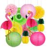 Decorações de Festa Havaiana Luau de Verão Abacaxi Flamingo Bolas de Favo de Mel Lanternas de Papel Leques de Papel Conjunto de Flores de Papel