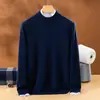 Suéter de punto de lana pura para hombre, cuello redondo, estilo simple y casual, nueva colección otoño/invierno, color liso, adecuado para ropa de negocios, jersey básico